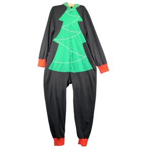 Tipsy Elves Adult Union Suit Black XL Long Sleeve Christmas Tree
